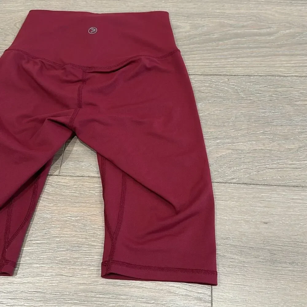 SAVVI Burgundy Wine Red Sienna Mid Rise Active Workout Running Biker Shorts Sz S